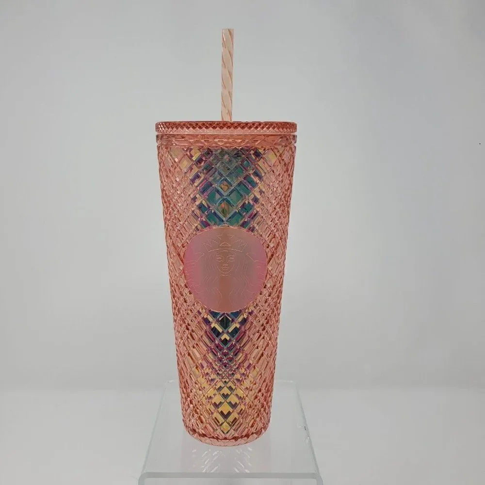 New Starbucks 2022 Winter Holiday Jeweled Stud 24oz Tumbler Cold Cup Rose Gold‎